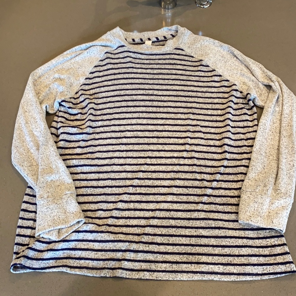 Slightly mock neck, striped and cozy sweater